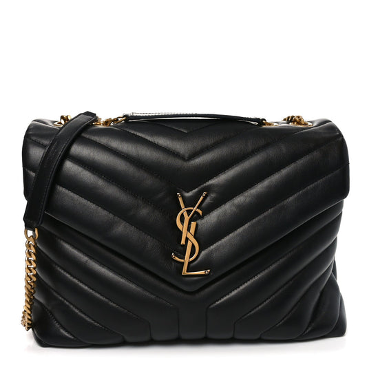 Calfskin Y Quilted Monogram Medium Loulou Chain Satchel Black