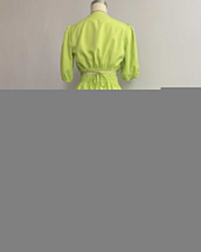 V-Neck Short-Sleeved Wide-Leg Pants Suit