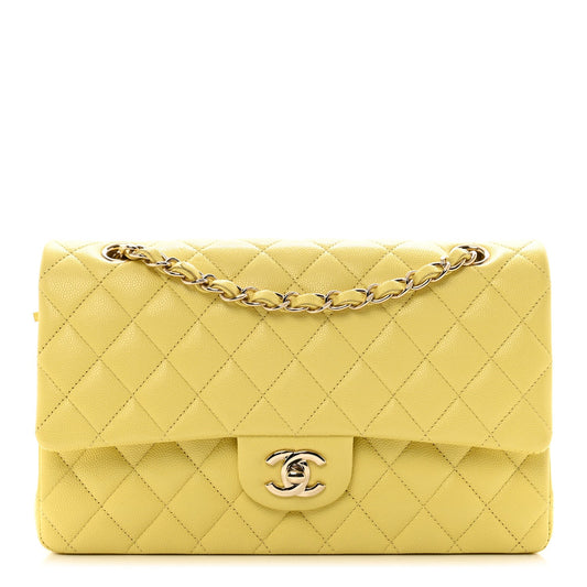Caviar Quilted Medium Double Flap Yellow
