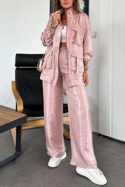 Pantalones anchos con bolsillos y cintura elástica de tejido metalizado Easy on Me