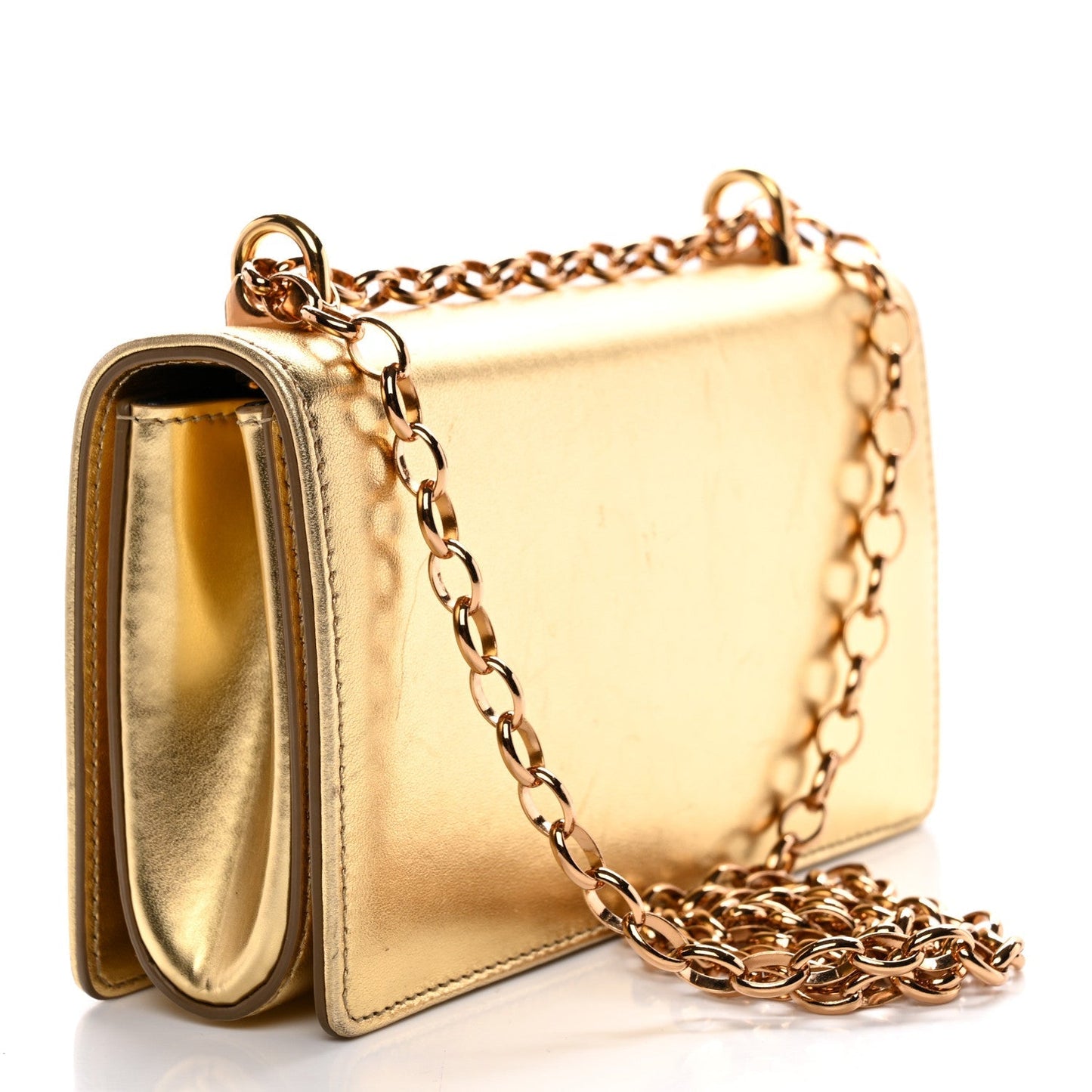Metallic Calfskin DG Girls Shoulder Bag Gold