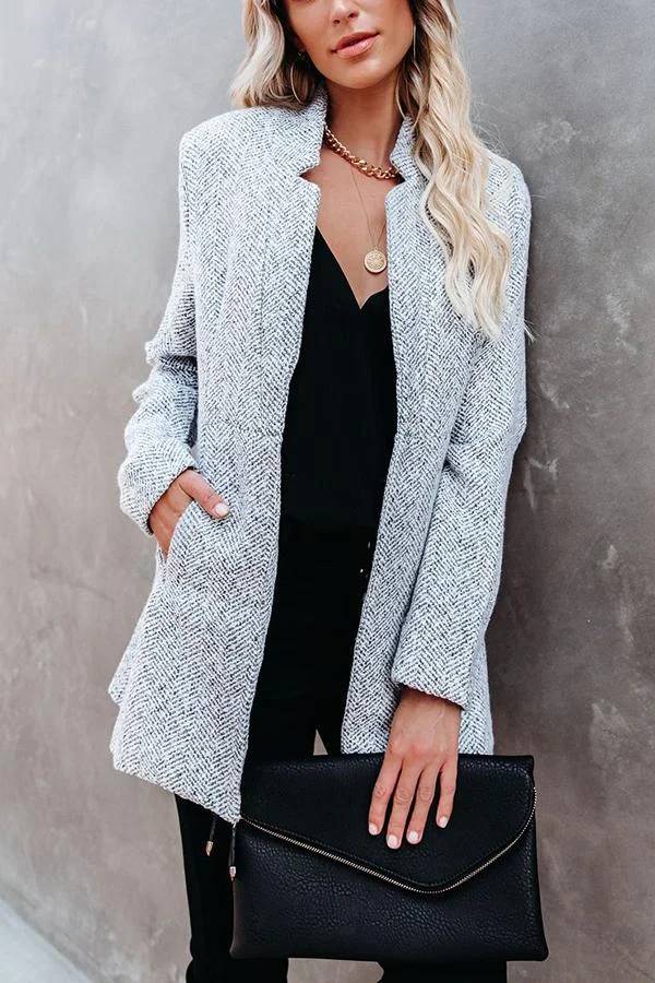 Chaqueta casual de color sólido con bolsillo