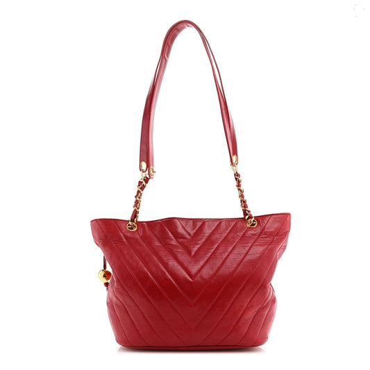 Lambskin Chevron Quilted Shoulder Bag Red
