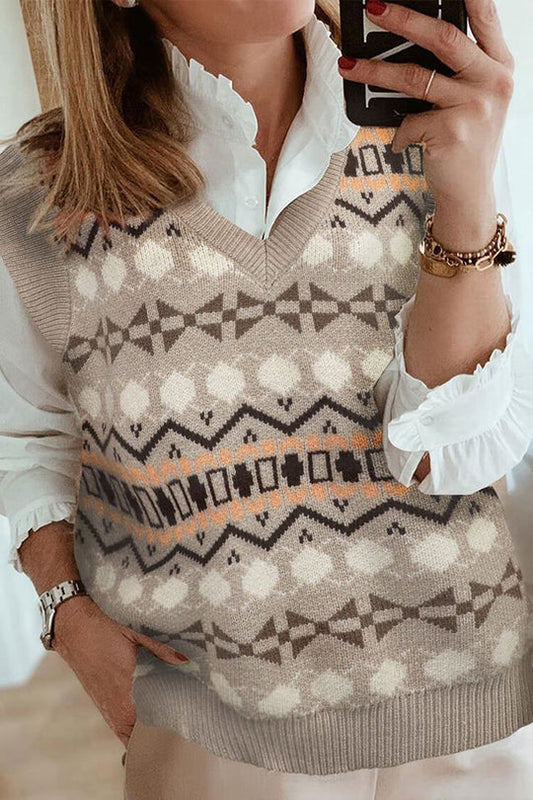 Chaleco de punto con cuello en V y camiseta sin mangas de talla grande