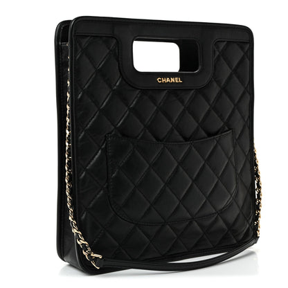 Aged Calfskin Small Charms Shopping Bag Black