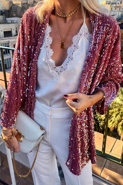 chaqueta tipo cárdigan con lentejuelas