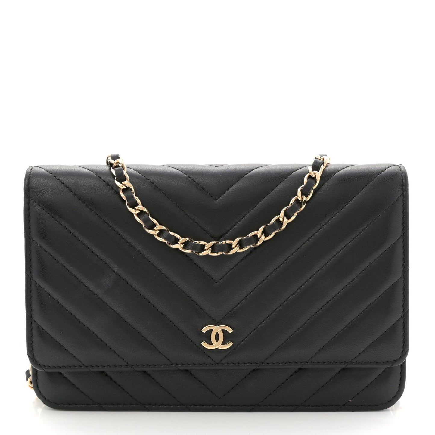 Lambskin Chevron Quilted Wallet On Chain WOC Black