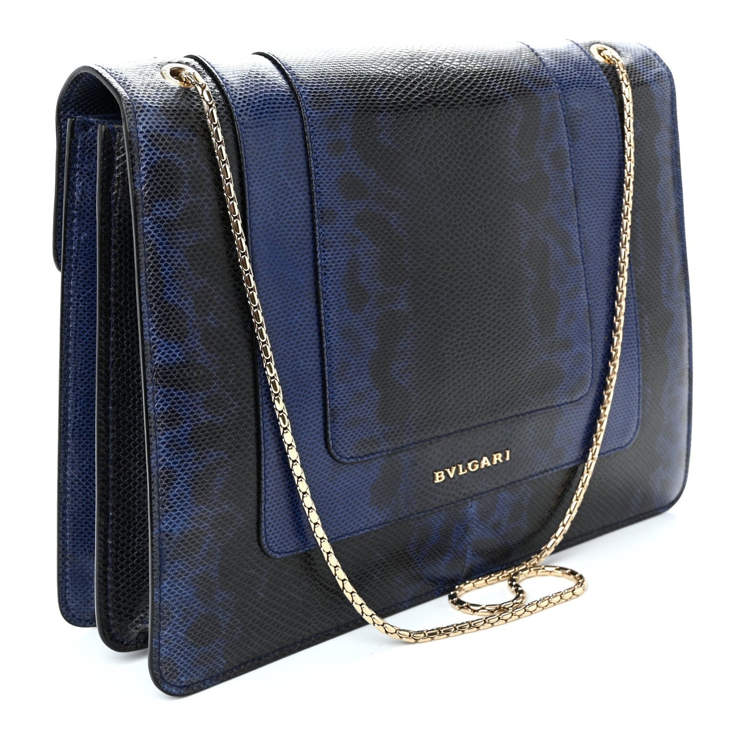 Shiny Karung Medium Serpenti Forever Crossbody Bag Dark Blue