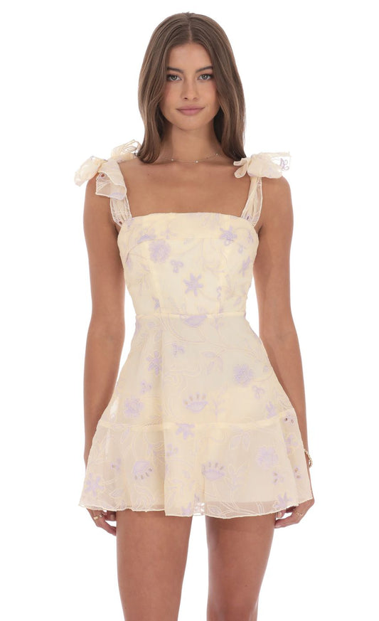 Embroidered Floral A-line Dress in Cream