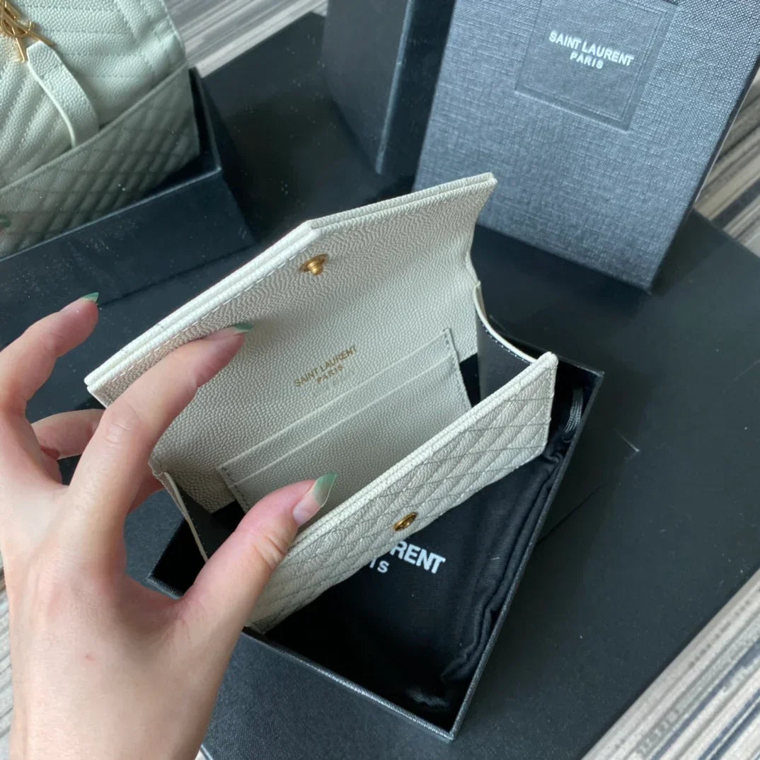 YSL Envelope Purse White Gold A026KK 13.5cm