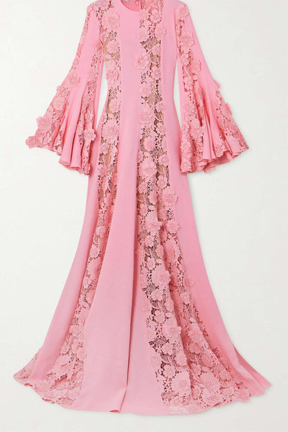 Embroidered Ball Sleeve Solid Maxi Dress