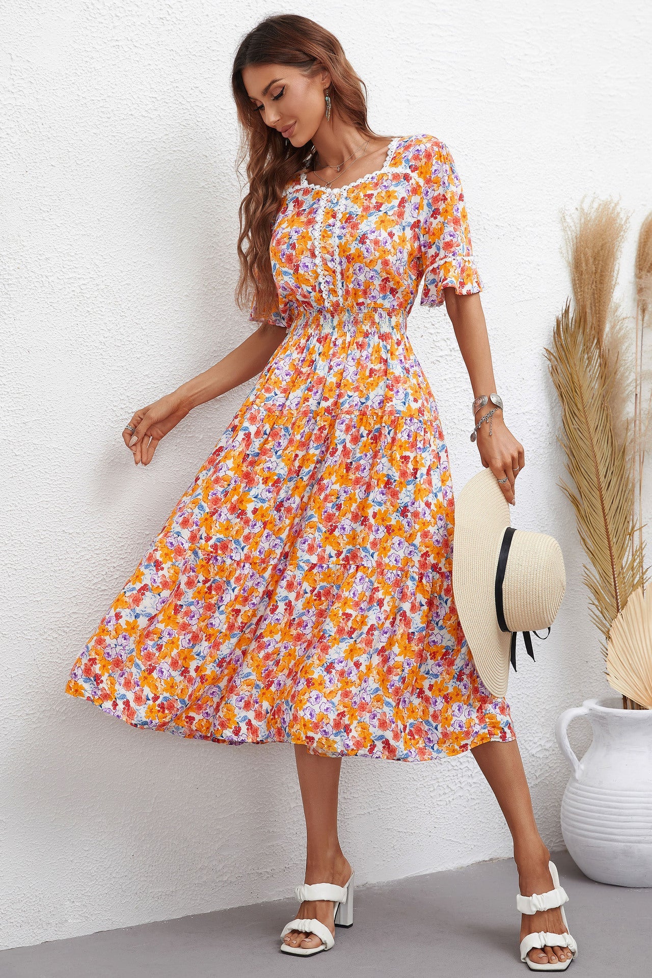 Women’s Floral Print Slim Fit Maxi Dress – Elegant Long Sleeve Dress for Special Occasions