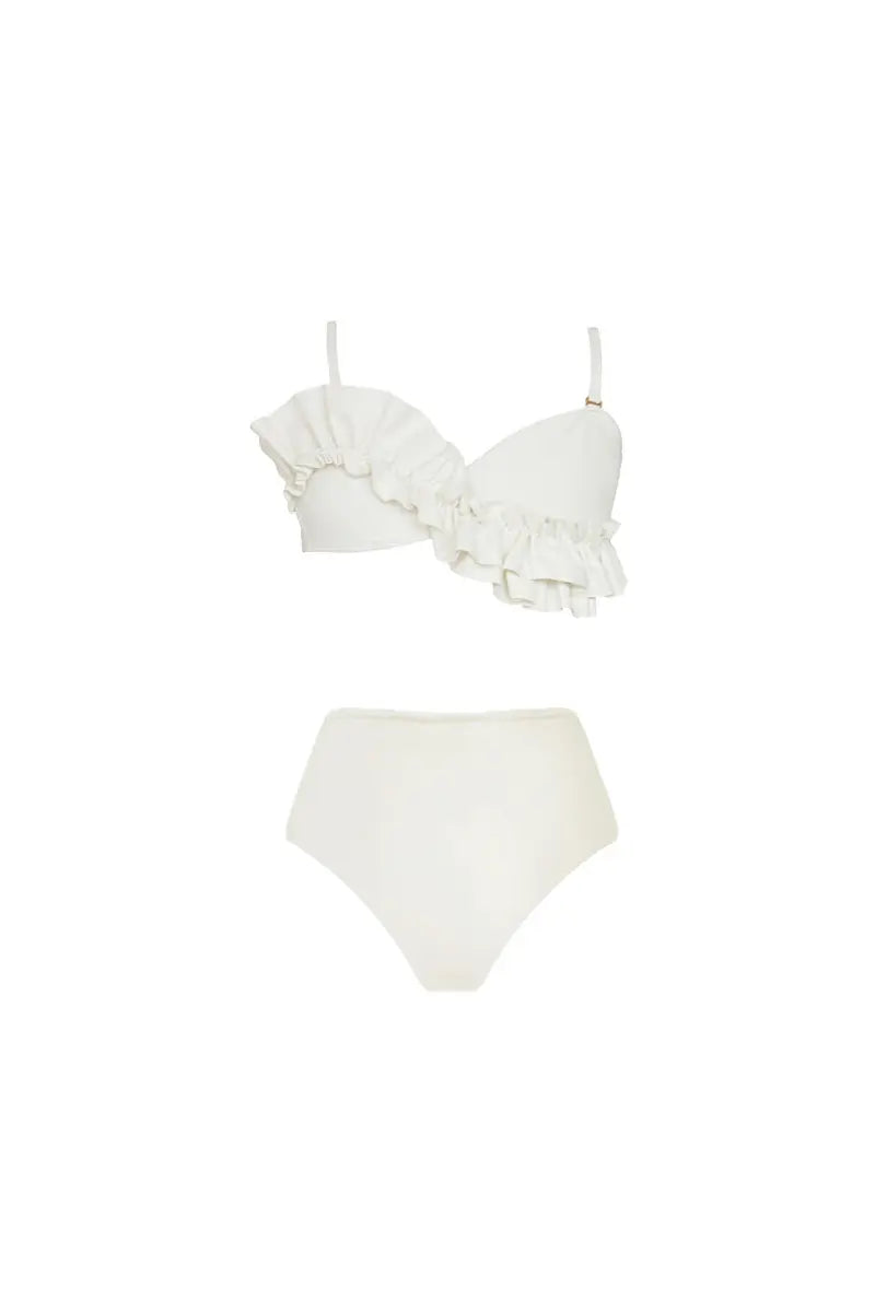 French Ruffle Solid Color Bikini Set