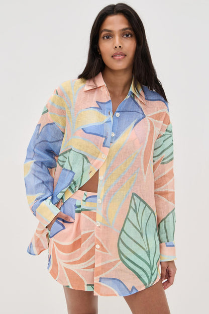Playa Boyfriend Tropical Leaf Printed Short Set