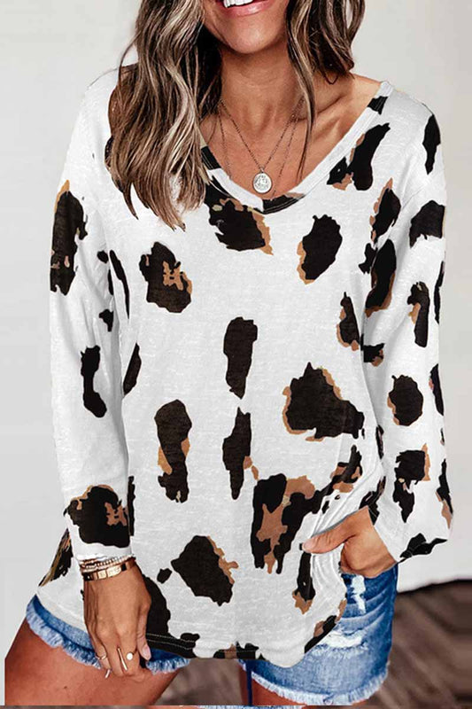 Top holgado con estampado de leopardo y cuello en V