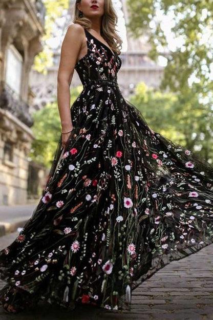 Vestido largo sexy con escote en V profundo