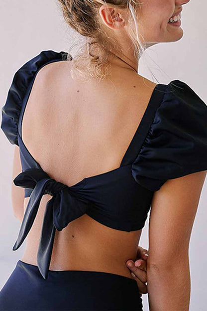 Traje de baño dividido de manga corta para mujer