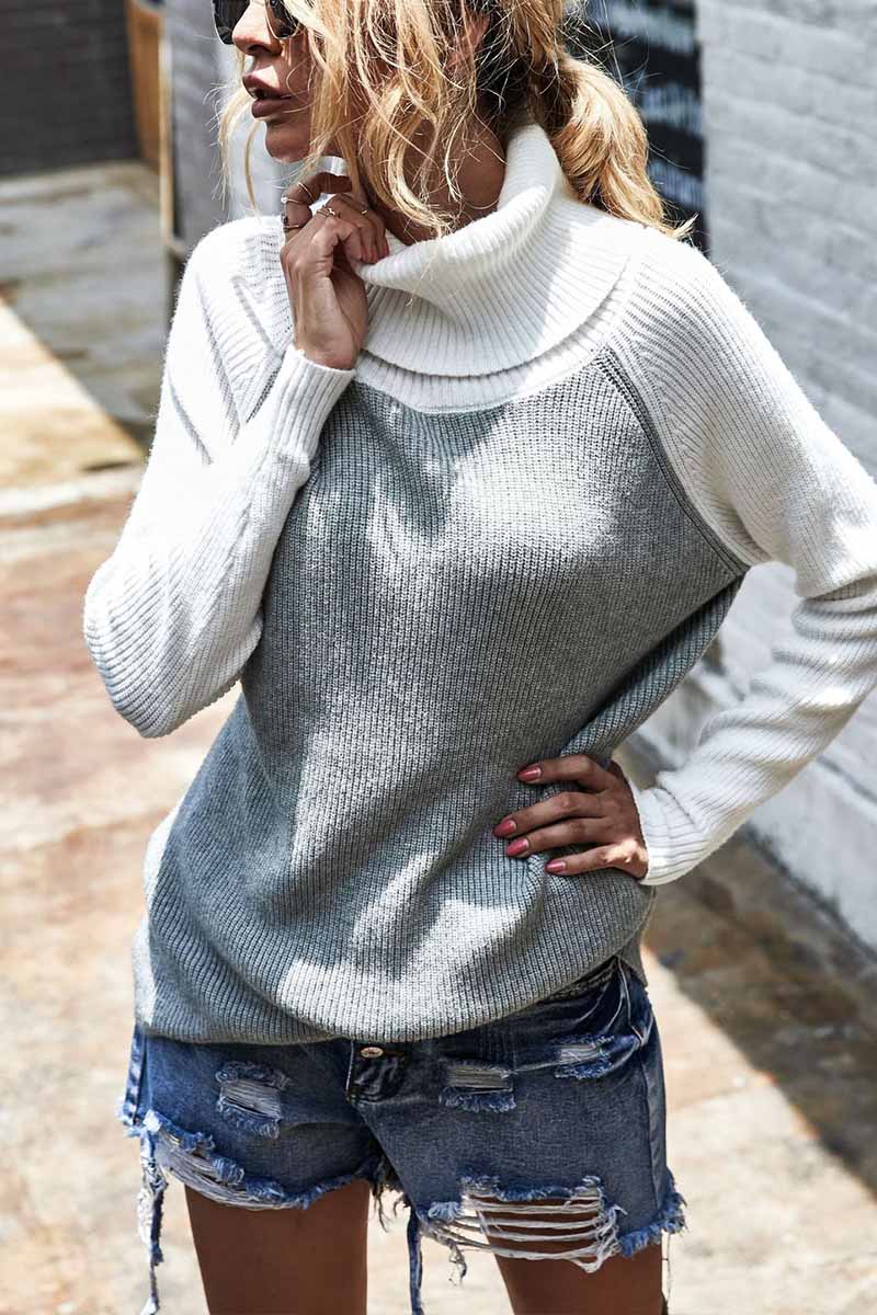 Suéter liso de cuello alto en contraste