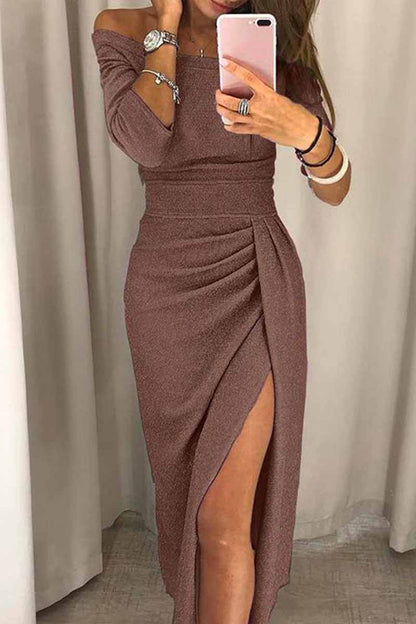 Vestidos largos con cuello cruzado y abertura en la cadera (5 colores)