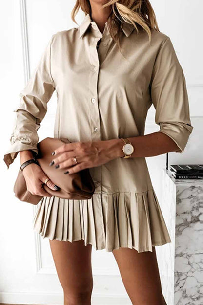 Vestido mini informal plisado de manga larga y color liso
