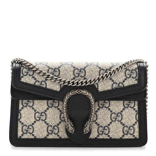 GG Supreme Monogram Textured Dollar Calfskin Super Mini Dionysus Shoulder Bag Beige Blue