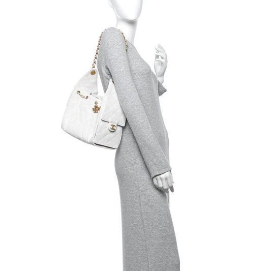 Caviar Quilted Small Chanel 25 Handbag White