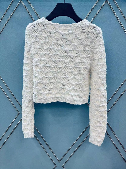 Chanel 25 White Knitted Viscose Fiber Coat