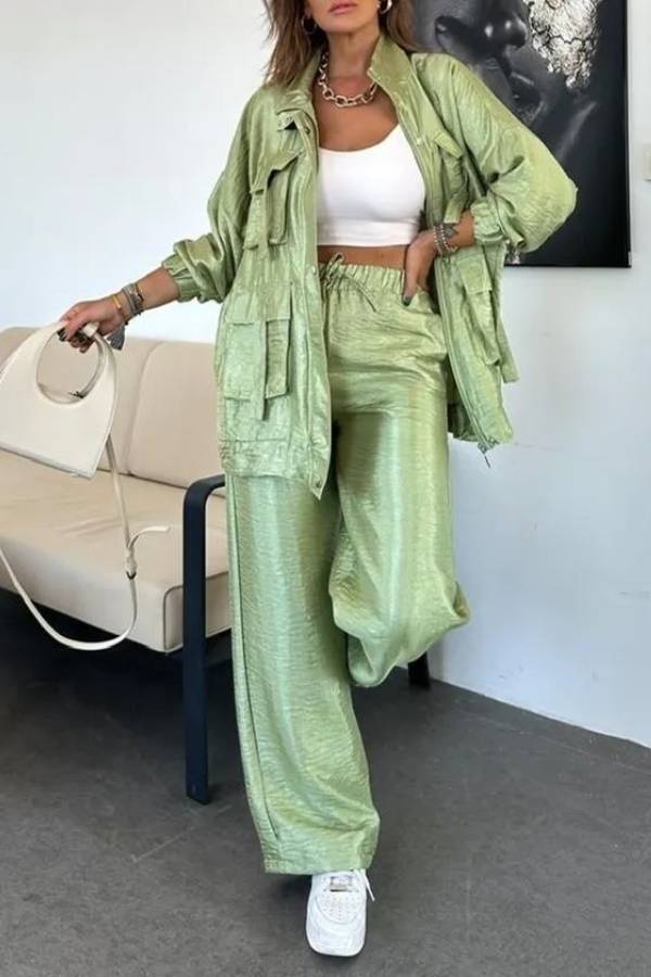 Pantalones anchos con bolsillos y cintura elástica de tejido metalizado Easy on Me