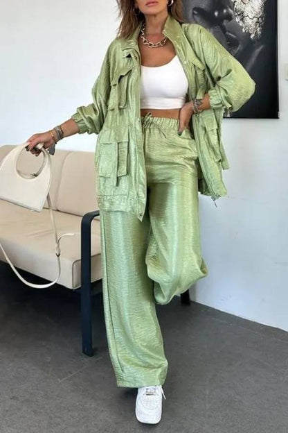 Pantalones anchos con bolsillos y cintura elástica de tejido metalizado Easy on Me