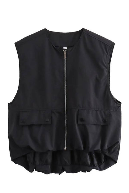 Chaleco informal holgado sin mangas con bolsillos a la moda