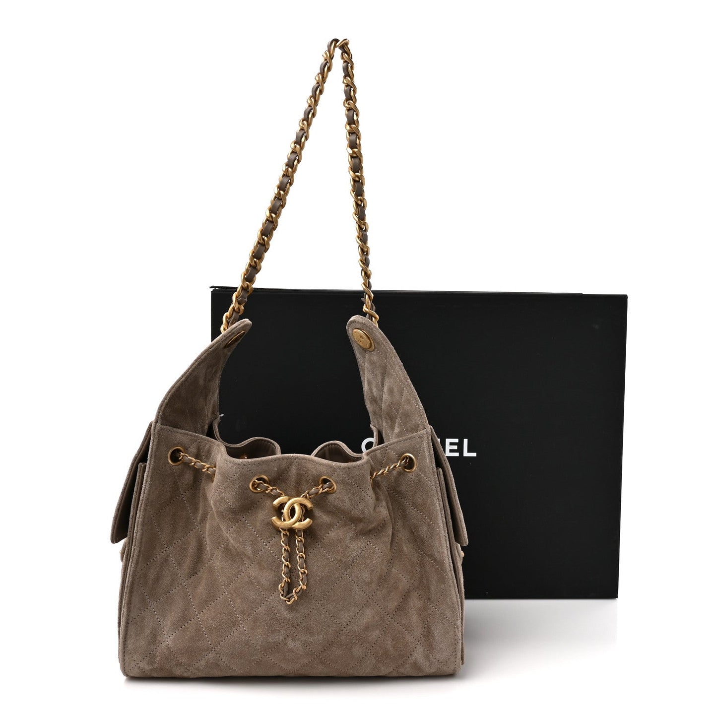 Suede Quilted Small Chanel 25 Handbag Dark Grey