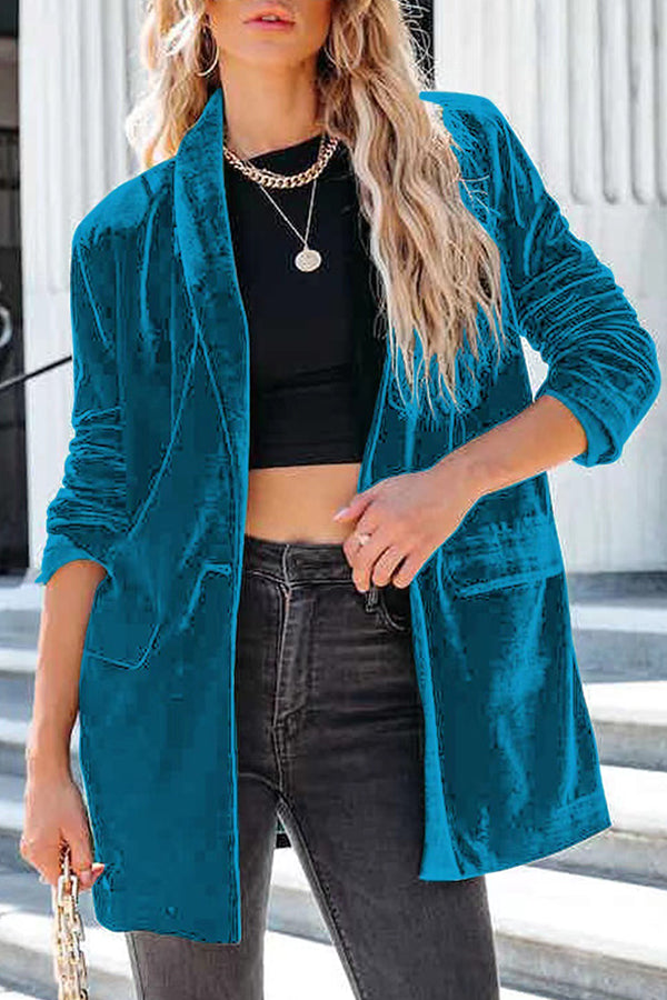 Chaqueta de traje casual de terciopelo dorado para mujer