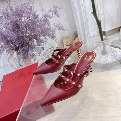 Valentino Rockstud Tower Heel Mules Sheepskin 239526