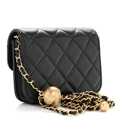 Lambskin Quilted Pearl Crush Flap With Chain Black