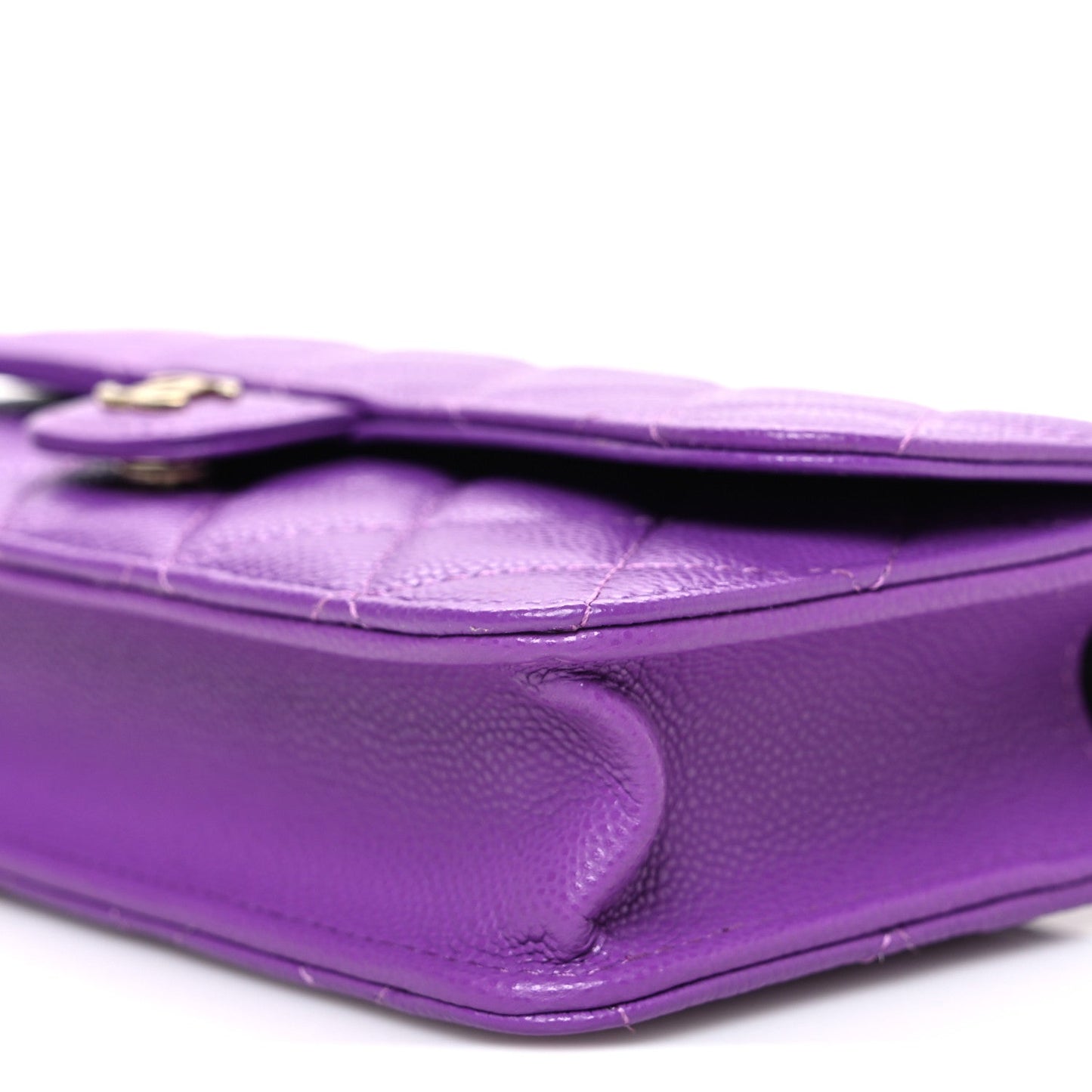 Caviar Quilted Flap Phone Holder with Chain Purple