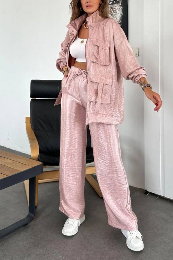 Pantalones anchos con bolsillos y cintura elástica de tejido metalizado Easy on Me