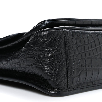 Crocodile Embossed Lambskin Monogram Medium Niki Chain Satchel Black