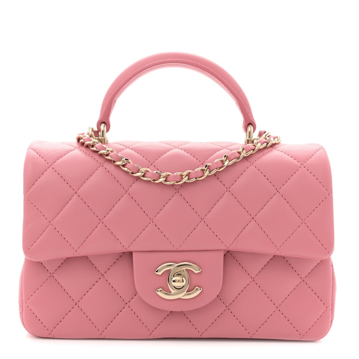 Lambskin Quilted Mini Top Handle Rectangular Flap Pink
