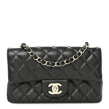 Lambskin Quilted Mini Rectangular Flap Black