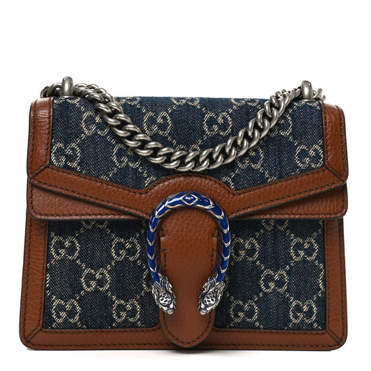 New Denim GG Monogram Dollar Calfskin Enamel Mini Dionysus Shoulder Bag Blue Tea Cuir Epilog Electric Blue