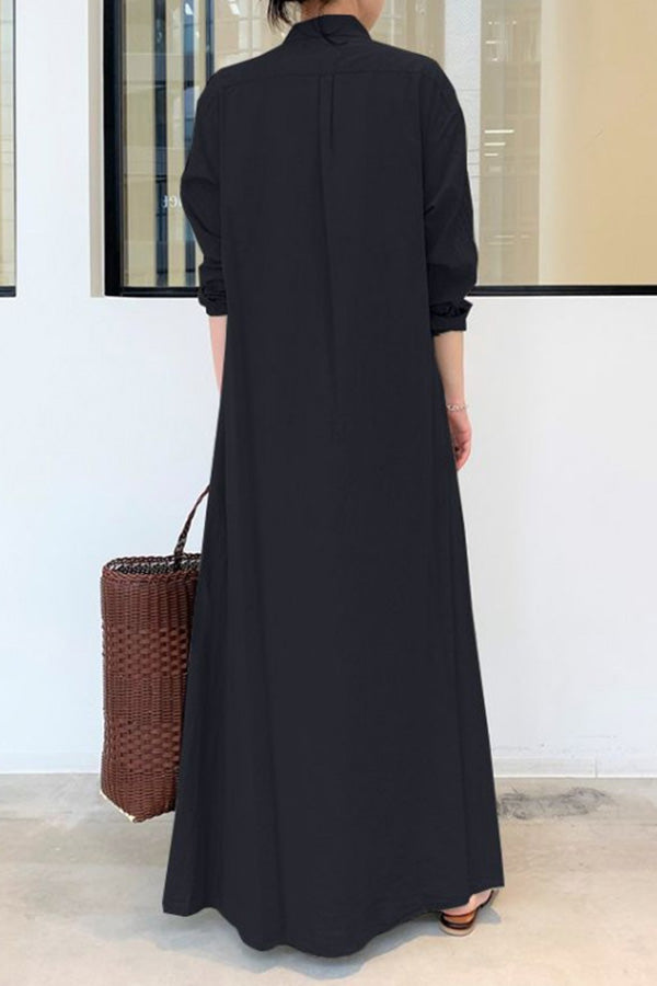 Vestido largo casual holgado sencillo de manga larga