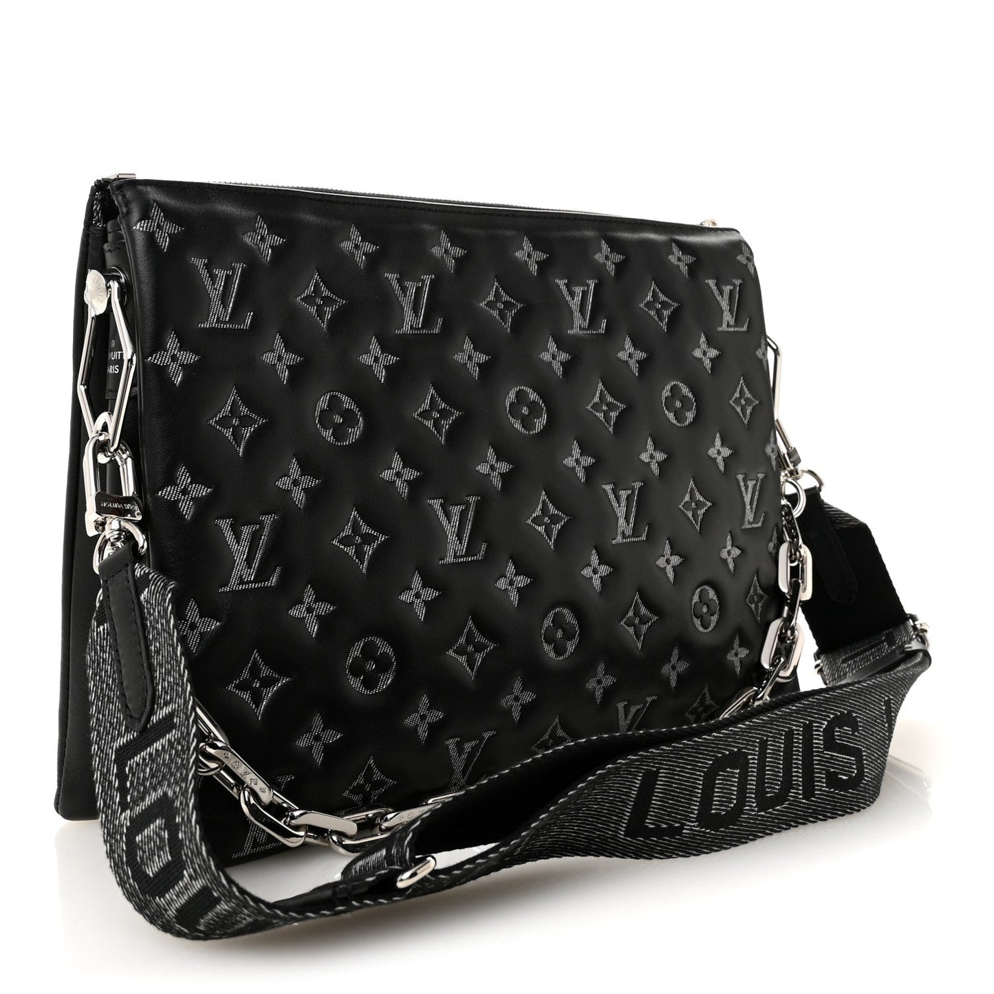 Lambskin Embossed Monogram Coussin MM Black Gray