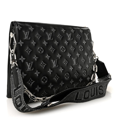 Lambskin Embossed Monogram Coussin MM Black Gray