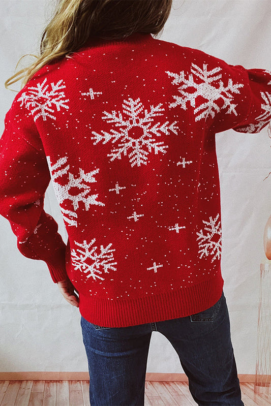 Suéter de punto de cuello redondo y manga larga con estampado navideño