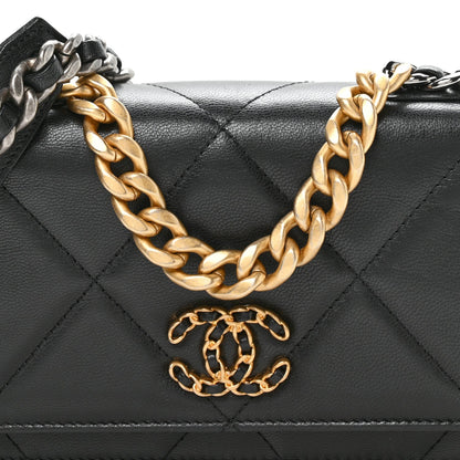 Lambskin Quilted Chanel 19 Wallet On Chain WOC Black