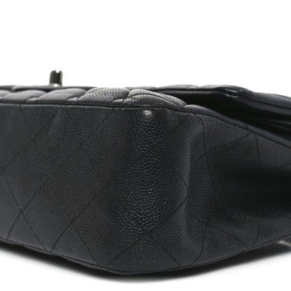 Iridescent Caviar Quilted Medium Double Flap Black