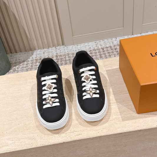 LV 1AICMB Time Out Sneaker Black Perforated Mahina Mongram Leather 555678
