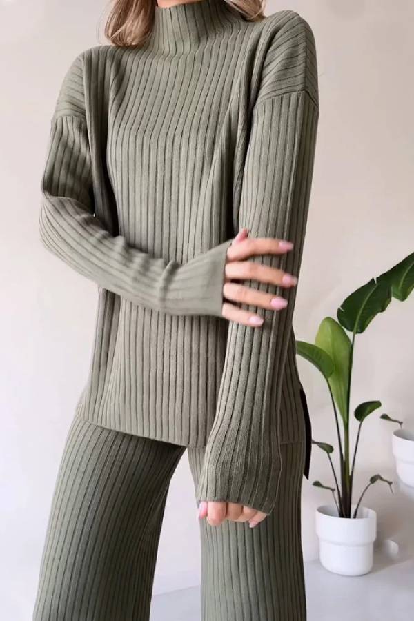 Conjunto casual de dos piezas con abertura elegante