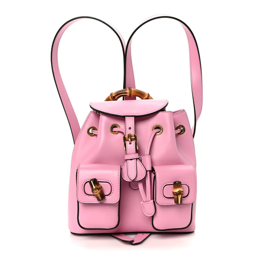 Calfskin Bamboo Backpack Glossy Pink