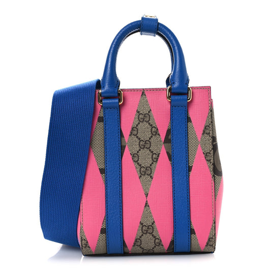 GG Supreme Monogram Textured Dollar Calfskin Rhombus Mini Tote Bag Beige Ebony Pink Blue